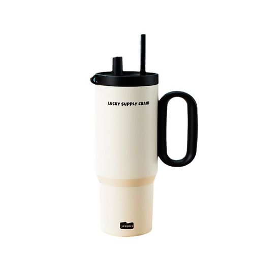 720ml Creamy White Vacuum Tumbler - XL Insulated Stainless Steel Cup with Straw & Carry Handle