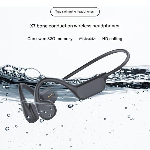 IPX8 Waterproof Swimming Headphones - 32GB Bone Conduction MP3 Player for Underwater Music, Wireless Bluetooth Sport Earbuds (All-Black)