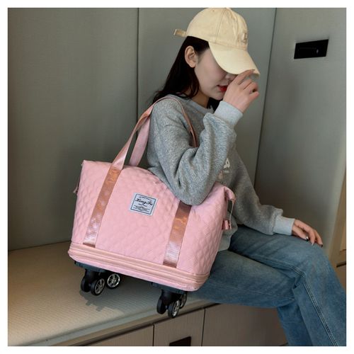 Blush Pink Expandable Luggage Bag - Rolling Wheels + Zip-Grow Tech  Wet Dry Compartments | Travel Gym Ready