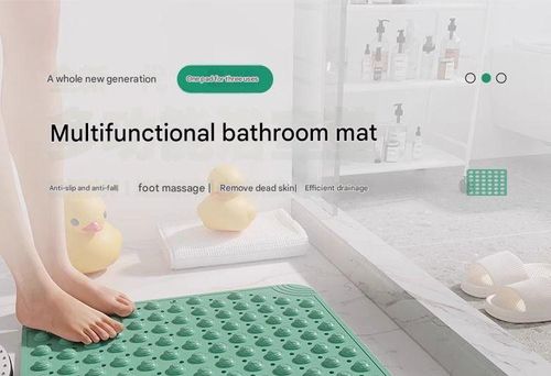 Green Bathroom Anti-Slip Mat - Extra-Thick Shower Safety Mat with Suction Cups | Soothing Massaging Foot Pad with Built-In Brushes for Bathing