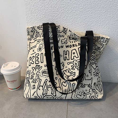 Spacious Korean-Style Canvas Tote - Roomy Shoulder Bag for College Girls | Unique Chic Book Bag w | Large Capacity