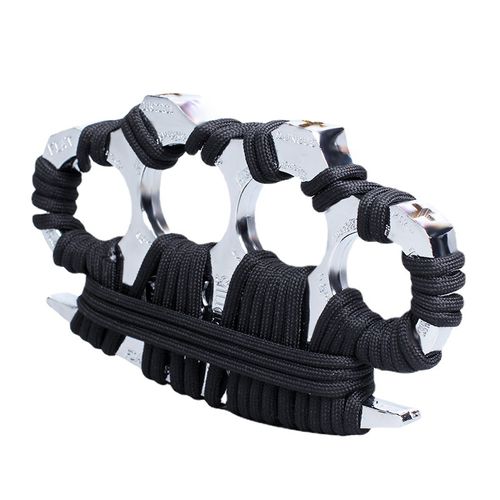 Oversized Thick Silver Rope Wrap Knuckle Dusters - Four-Finger Alloy Gauntlets for Self-Defense | Multi-Purpose Boxing | Martial Arts Gear, Window Breaker, and Self-Defense Tool