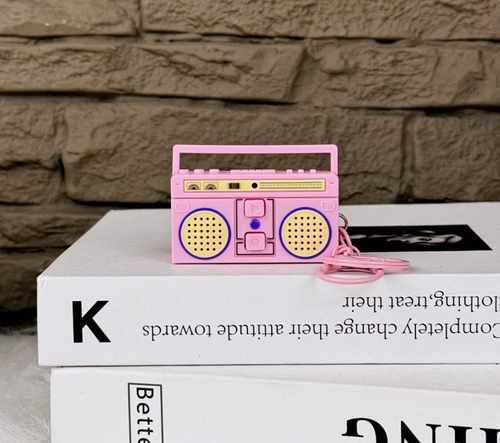 Retro Mini Radio Recorder - Vintage Pink Recording Keychain with Playback, Old-School Novelty Gift