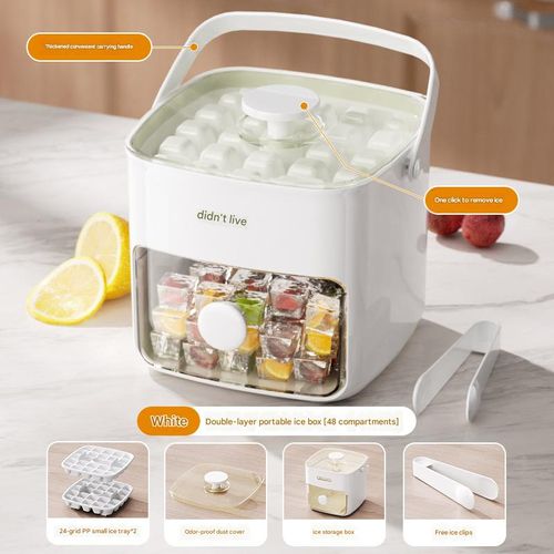 48-Cell Double-Layer Off-White Ice Cube Tray - Large-Capacity Ice Ball Maker & Storage Mold | Food-Grade Ice Tray for Indoor Home Fridges & Outdoor Use
