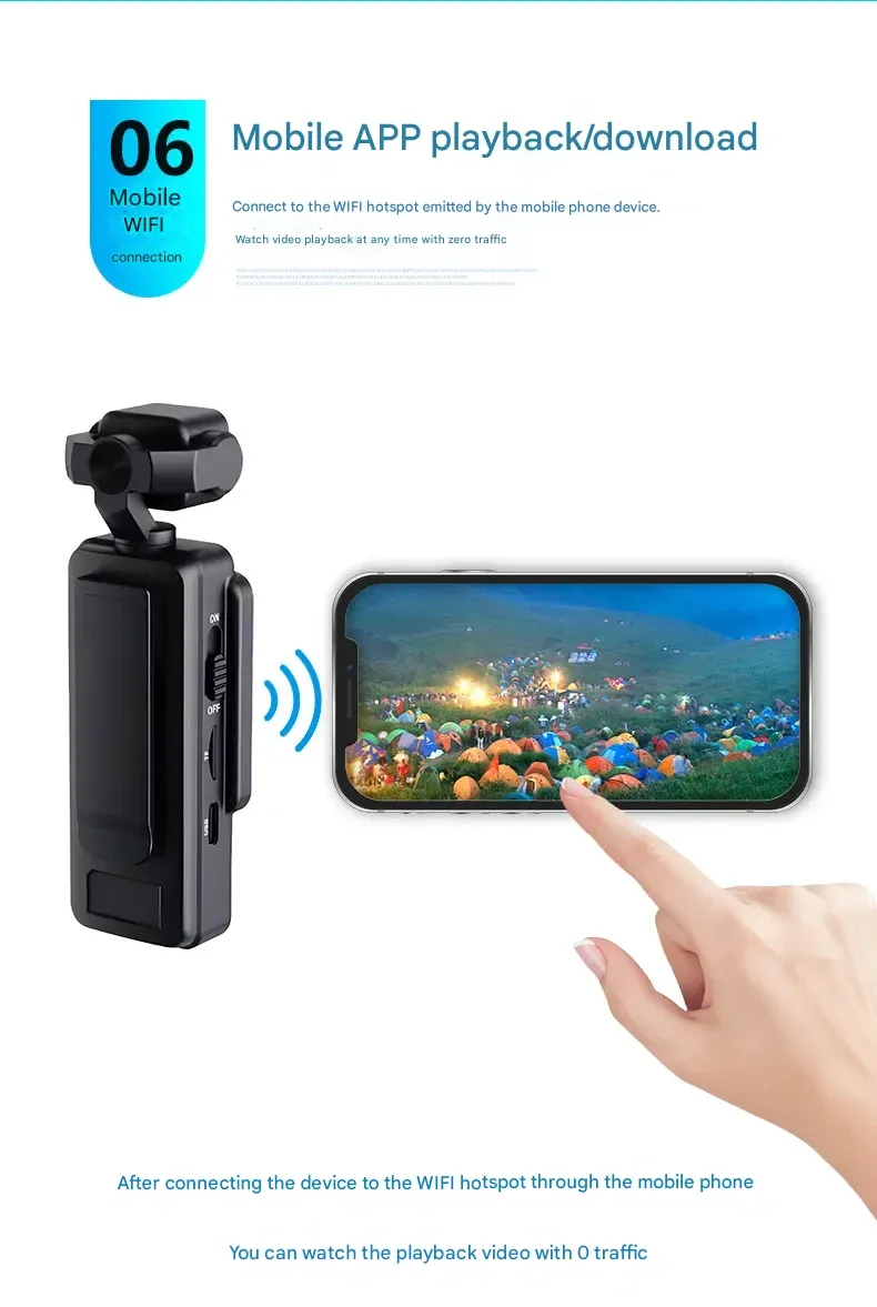 New Mini Handheld Sports Pocket Camera - 128GB Storage, WiFi-Enabled, 180° Rotatable Lens, Ultra-Portable with Clip Design