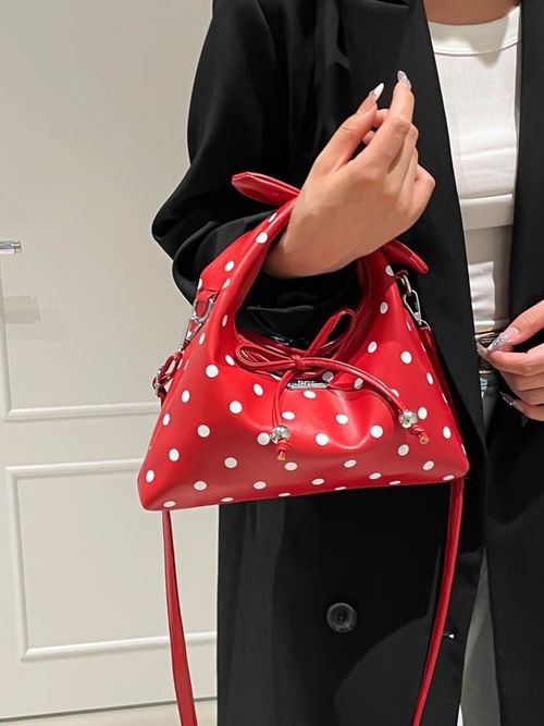 Red Polka Dot Handbag - Stylish Vintage-Inspired Mini Tote | Unique Designer Crossbody Bag for Daily Commute & Versatile Outfits