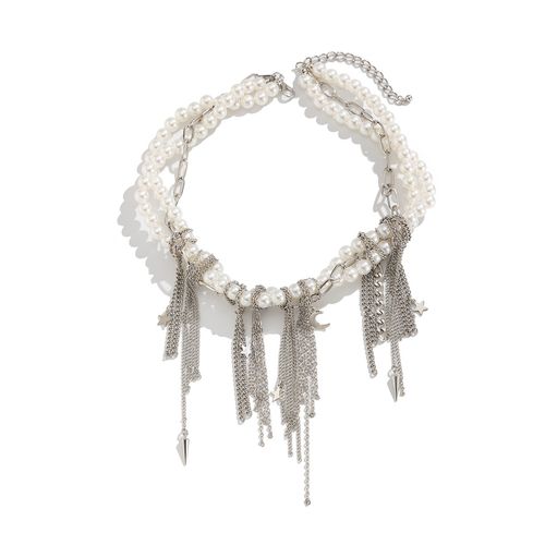 「Runway Fringe Statement」- Oversized Tassel Necklace w| Minimalist Heart Pearl | 24K Gold-Tone Alloy Chain