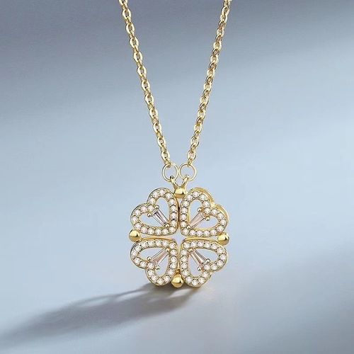 Gold Magnetic Heart & Clover Necklace for Women - 2-Way Wear Design | Versatile Convertible Pendant Necklace