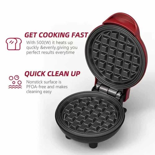 Red CE-Certified Mini Waffle Maker for Home - Efficient Household MIN MAKE WAFFLE Machine | Quick Baking Tool for Kids' Toast & Waffles
