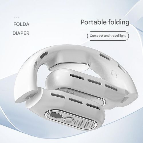 Portable Foldable Bladeless Neck Fan - White 2025 | Quiet Hands-Free Cooling w| Digital Display & Long-Lasting Battery for Outdoor|Travel