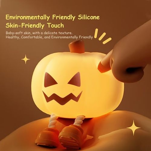 Creative Pumpkin Silicone Night Light - Easter & Halloween Decor with Gentle Tap Control, Warm Ambient Glow for Bedroom (Orange)
