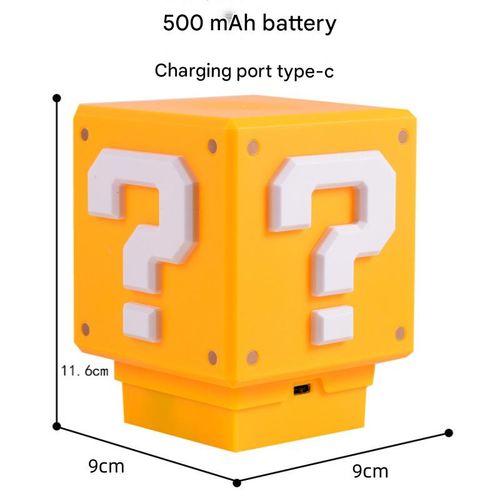 Retro Mario Charging Night Light - Multifunction Question Cube w  Ambiance Lighting & Classic Sound FX