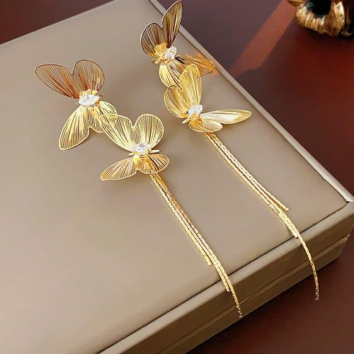 Elegant Gold Fringe Earrings - Chic Butterfly Drops for Women | SS25 Luxury Statement Ear Climbers