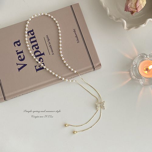 Ethereal Pearl Tassel Necklace - Adjustable Bow ChokerDelicate Collarbone Jewelry