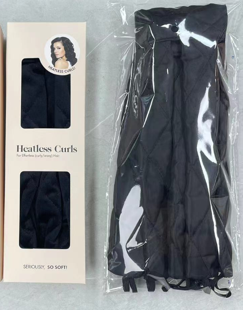 Effortless Heatless Curling Set - Simple Octopus Rollers & Headband for Overnight Waves | Black Kit, Damage-Free Sleep Styling