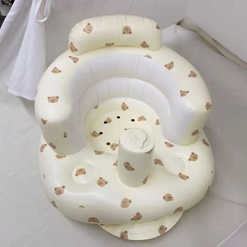 Anti-Fall Baby Bath Seat with Safety Grip - Foldable Inflatable Training Chair for Infants, Non-Slip Bear Design Bathtub Helper