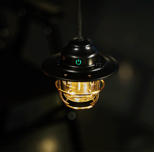 Black version energy-saving pine cone lamp | long-lasting rechargeable pendant lamp for camping ambience and tent lightin