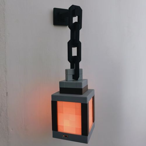 Minecraft Glowing Lantern Night Light - Retro Style Mood Light with Chain | 16 Colors, Touch Control, Rechargeable | Creative and Romantic Halloween Bedroom Decor, Gaming-Themed Flashlight Accessory