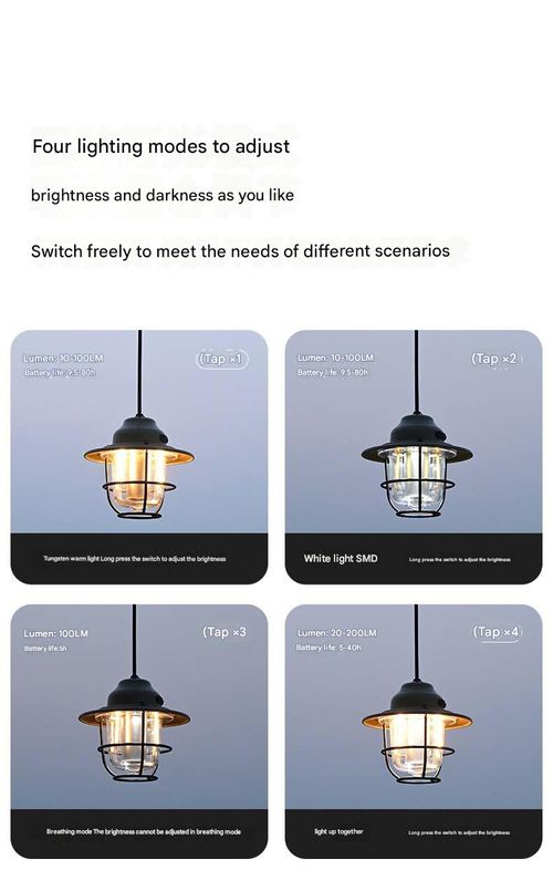 Black Pine Cone Camping Lantern - Portable 4-Level Dimmable Lantern with Long Battery Life | Retro Handheld Hanging Lamp, Waterproof Emergency Tent Light for Camping