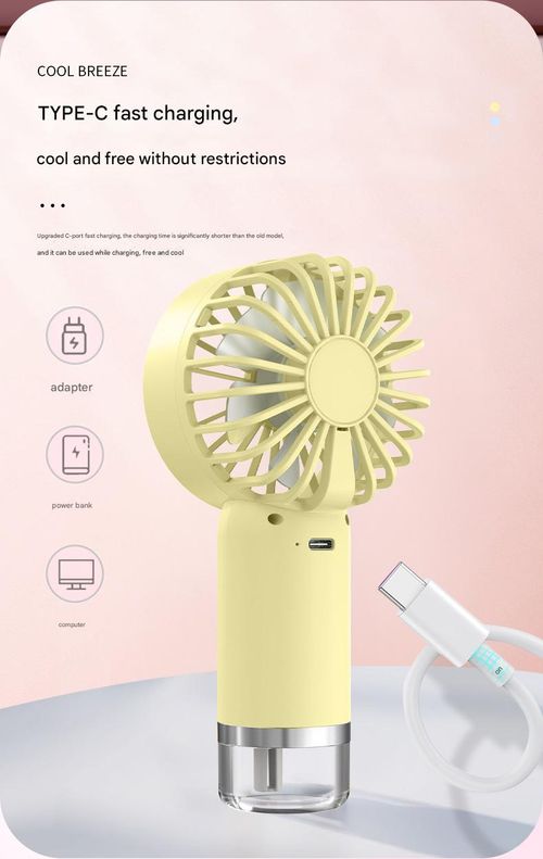 Sunshine Yellow Handheld Mist Fan - 3-Level Spray Cooling & USB-C Fast Charge (Cordless Portable)