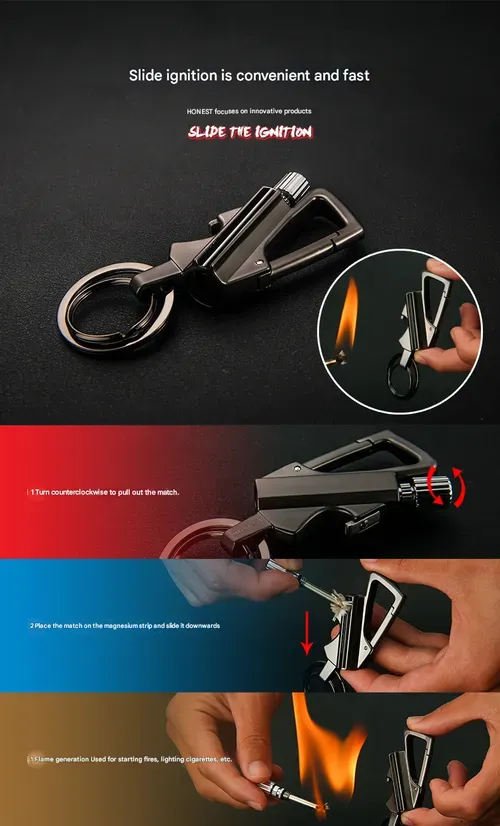 BCK2666 Multi-Functional Forever Match - Kerosene Lighter with Bottle Opener & Keychain, Waterproof Portable Outdoor Lighter, Camping Survival Fire Starter Tool