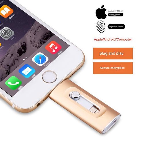 Pocket-Sized Charging Flash Drive - Rose Gold 64GB w| type-C & Lightning for iPhone|Android | Data Transfer + Power Boost