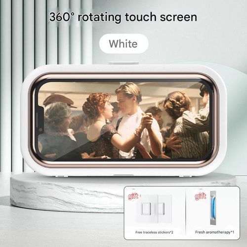 Touchscreen Shower Phone Holder - White 360° Rotating IPX5 Waterproof Case for Kitchen or Bathroom Binge-Watching
