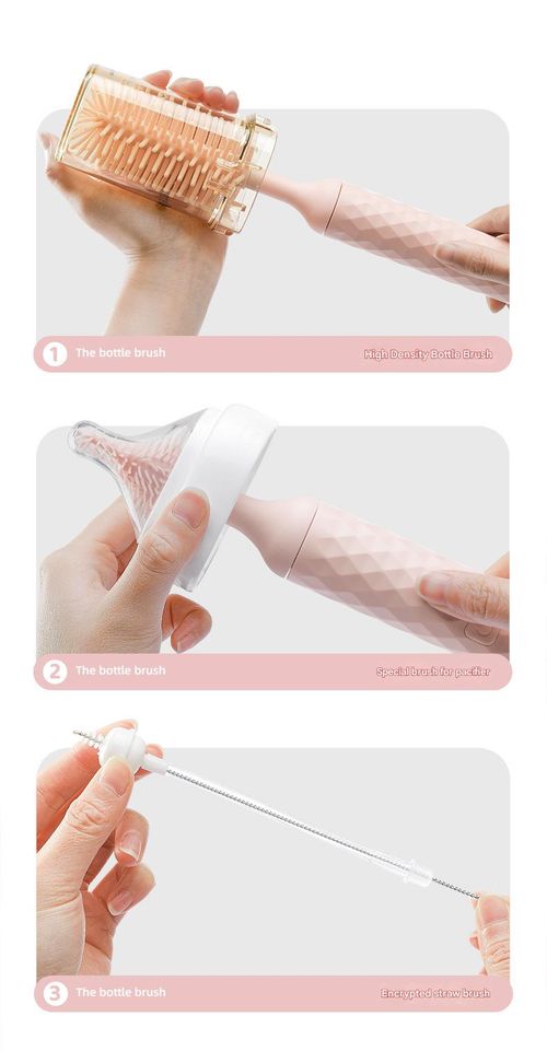 AutoSpin Pro Bottle Brush - Motorized 360° Rotating Head w| FDA Silicone Bristles | Deep-Clean Nipples & Bottles (Blush Pink)