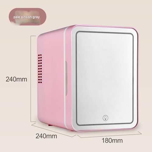 4L Dual-Use Pink Cooler w | LED Vanity Mirror - Car & Home Mini Fridge for Skincare & Drinks