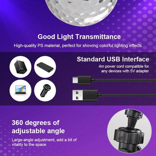 RGB Rotating Crystal Ball Light - Sound Activated & Music Sync for Vibrant Car | Party Atmosphere | USB Powered Dazzling Disco Projector