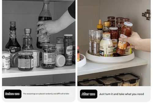 Large Off-White Rotating Spice Rack - Efficient 360° Rotating Kitchen Organizer | Multifunctional Condiment Turntable for Countertops and Portable Storage