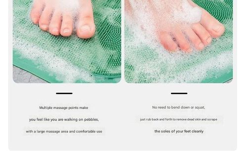 Green Bathroom Anti-Slip Mat - Extra-Thick Shower Safety Mat with Suction Cups | Soothing Massaging Foot Pad with Built-In Brushes for Bathing