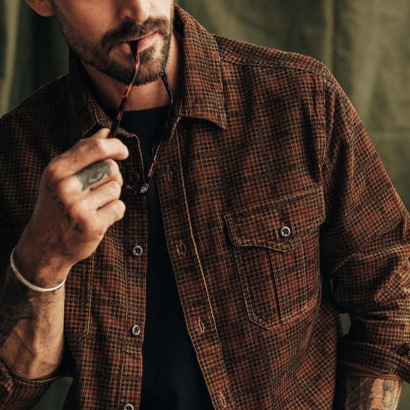 Cuesv Saddler Shirt in Dark Roast Plaid Cord