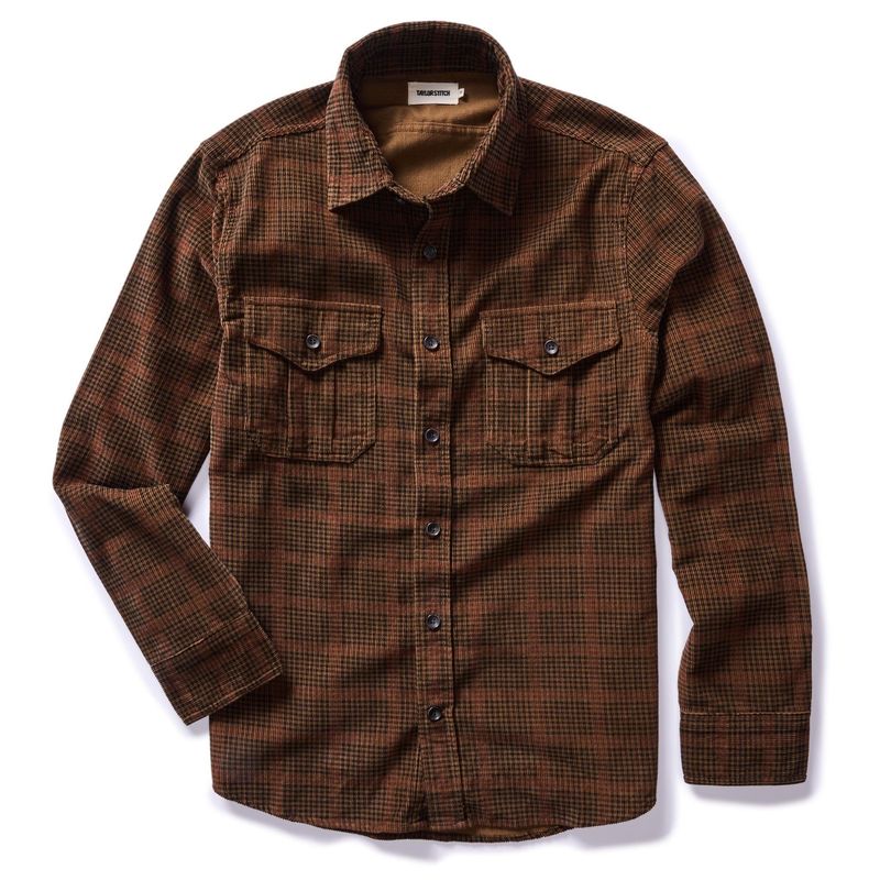 Cuesv Saddler Shirt in Dark Roast Plaid Cord