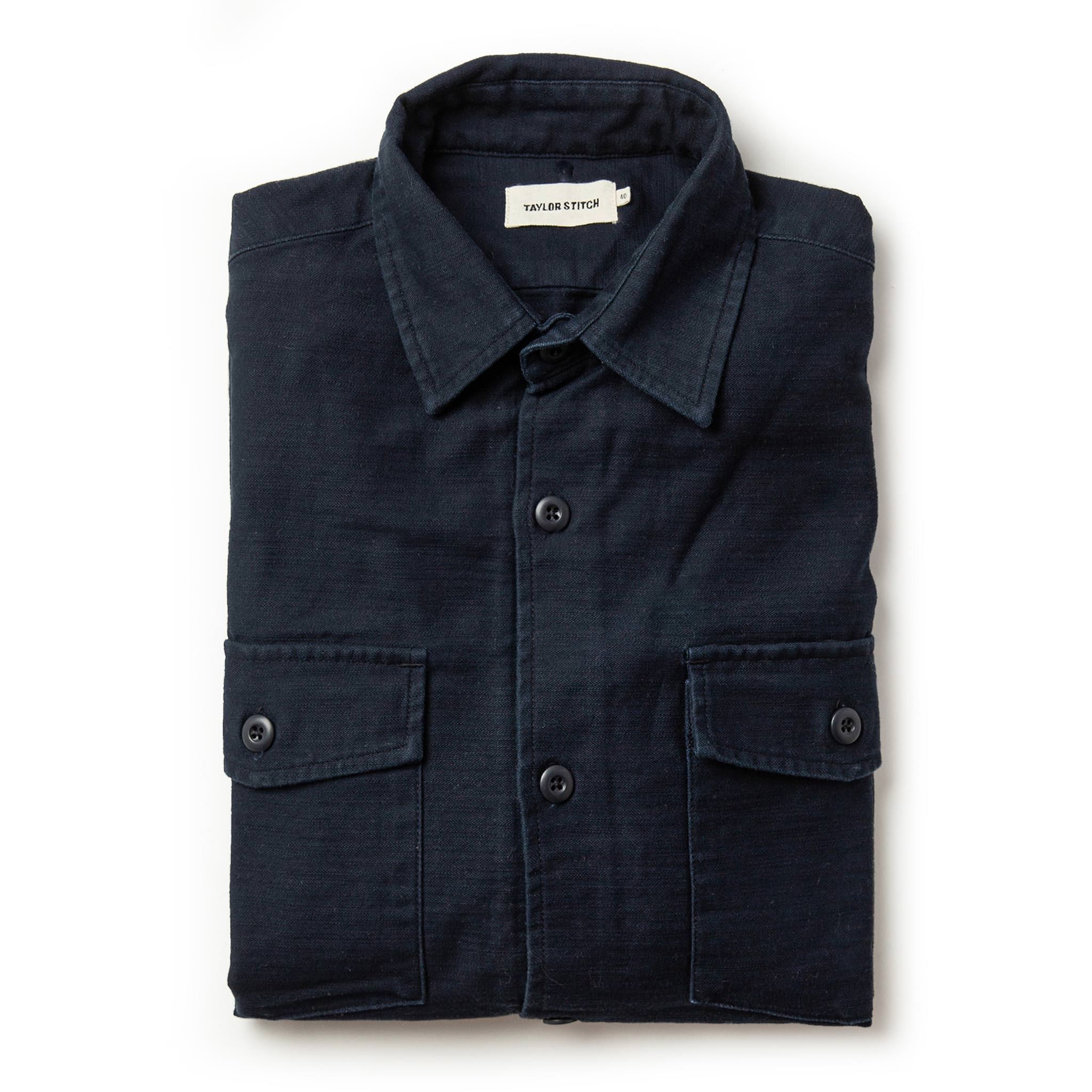 Cuesv Point Shirt in Navy Reverse Sateen