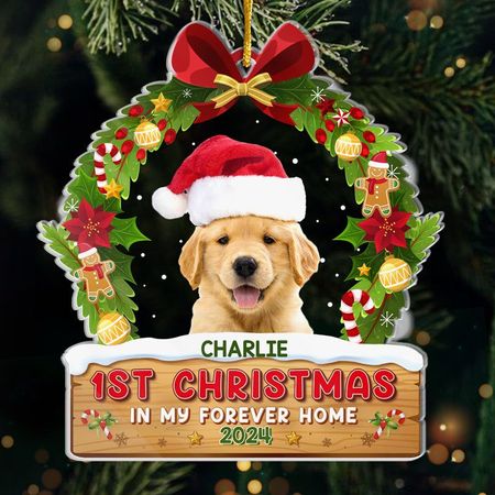 Custom Photo First Christmas In My Forever Home - Dog & Cat Personalized Custom Ornament - Acrylic Custom Shaped - Christmas Gift For Pet Owners, Pet Lovers