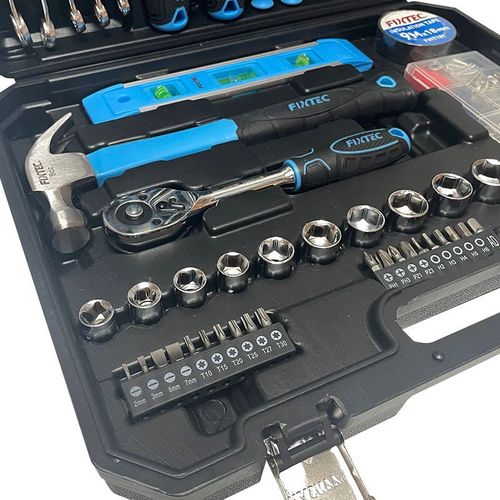 FIXTEC 234PCS Household Vehicle Hand Tool Kit with Plastic Toolbox Mechanical Socket Wrenches Set