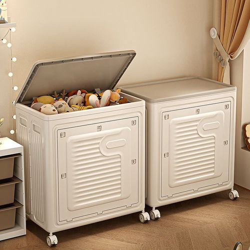 Rmier Large Capacity White Square Folding Storage Box with Wheels Top and Side Access for Tool Organization in Livingroom