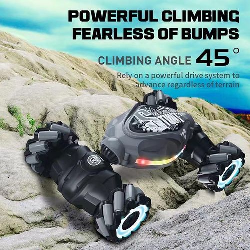 Double 360° remote control car toy, which has lighting and music functions, supports gesture-sensing remote control, and is a transformable car.