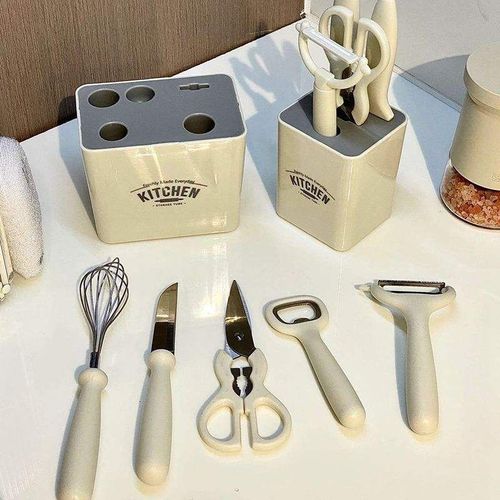 2025 Smart Five-piece Set of Kitchen Tools, including Fruit Peeler, Paring Knife, Beer Bottle Opener, Commercial Dough Mixer, and Household Food Scissors