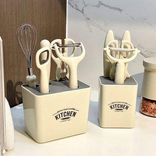 2025 Smart Five-piece Set of Kitchen Tools, including Fruit Peeler, Paring Knife, Beer Bottle Opener, Commercial Dough Mixer, and Household Food Scissors