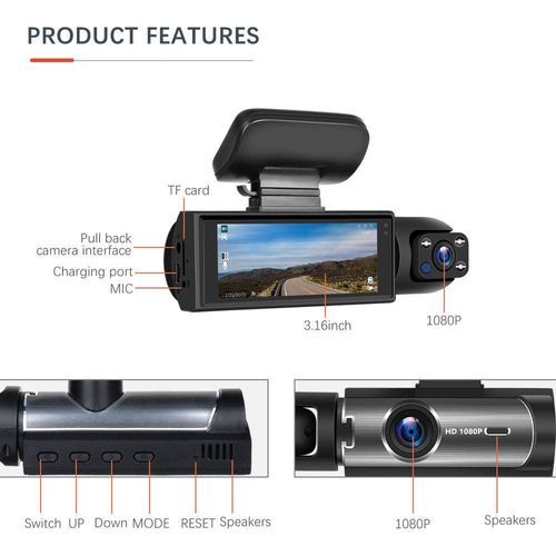 Podofo 3.16-inch Dual Lens Dash Cam HD 1080P