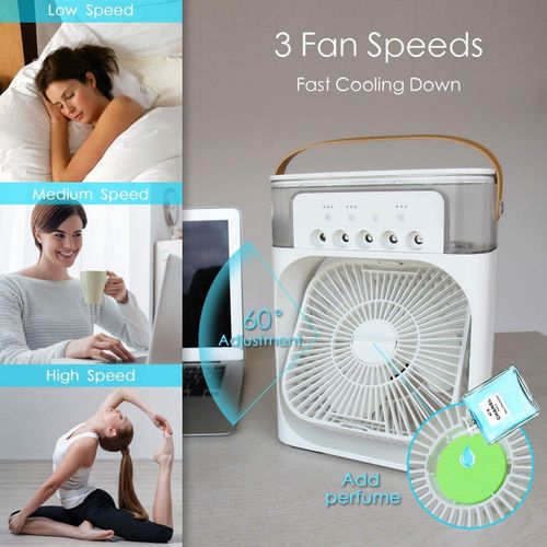 3 in 1 Air Cooler Mini Fan Water Air Cooler Humidifier Portable With 7-Color Ambient Light