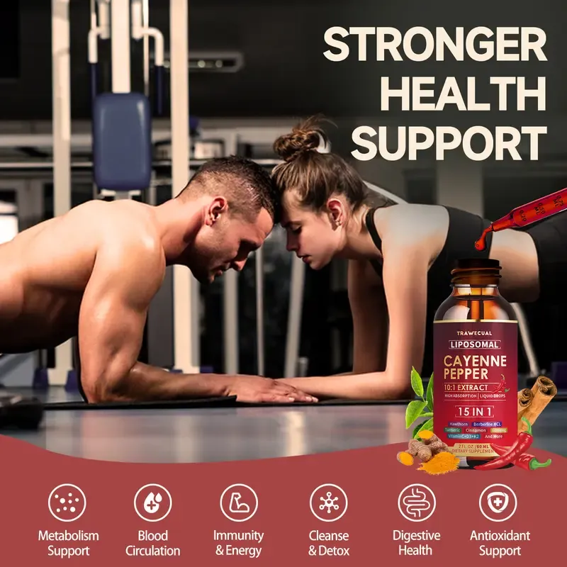 2026 Liposomal Cayenne Pepper Liquid Drops 15-in-1 Formula | Berberine, D3 K2, Beet Root, Ginseng | Circulatory Health, Metabolism & Energy Boost, Digestive Support | 1 Fl Oz (30ml) Natural Dietary