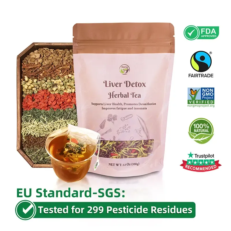 Liver and Kidney Detox Cleanse Tea - Milk Thistle GojiBerry Dandelion root Honeysuckle, Hand-picked 9 Organic Herbs, Edible corn fiber tea bags, Beverage Natural