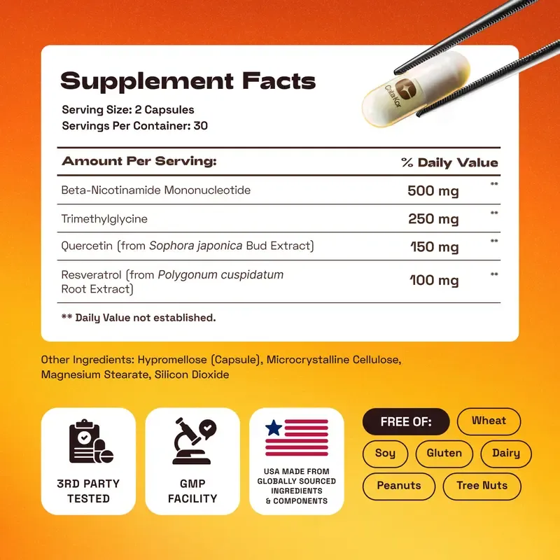 Quercetin | TMG | Resveratrol Complex – Supports Cellular Energy & NAD+ Levels - Vitamin Dietary Supplement Healthcare