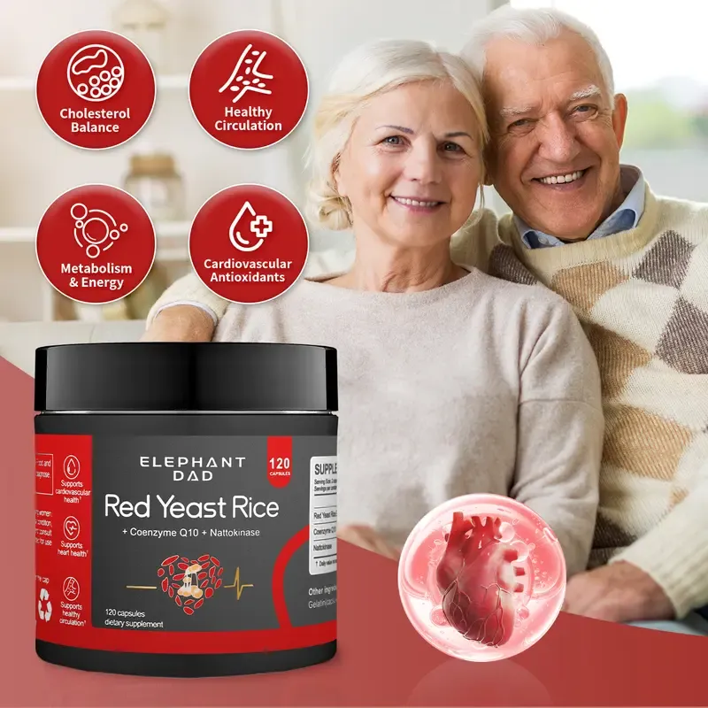 ELEPHANT DAD Red Yeast Rice 1000mg with Nattokinase & CoQ10 - Extra Strength Natto Extract Supplement for Cholesterol & Heart Support - 120 Capsules