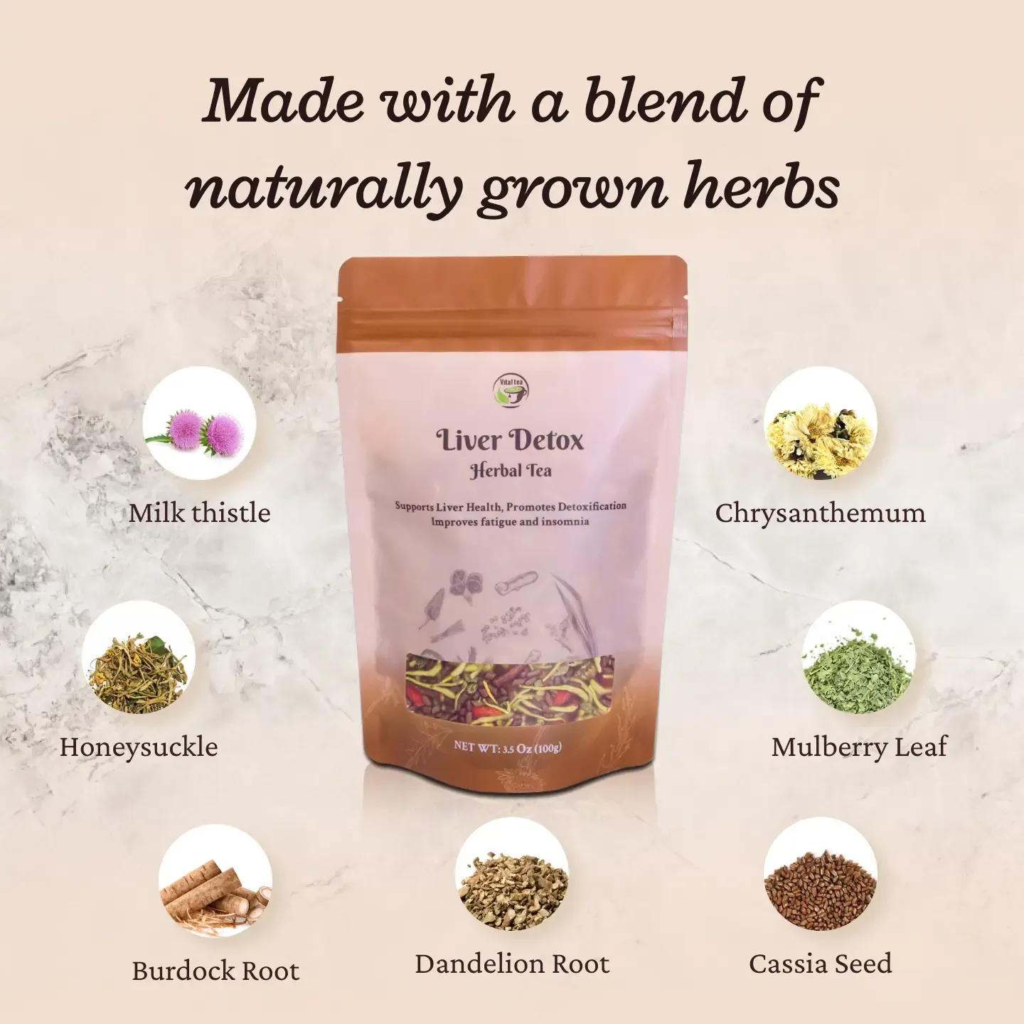 Liver and Kidney Detox Cleanse Tea - Milk Thistle GojiBerry Dandelion root Honeysuckle, Hand-picked 9 Organic Herbs, Edible corn fiber tea bags, Beverage Natural