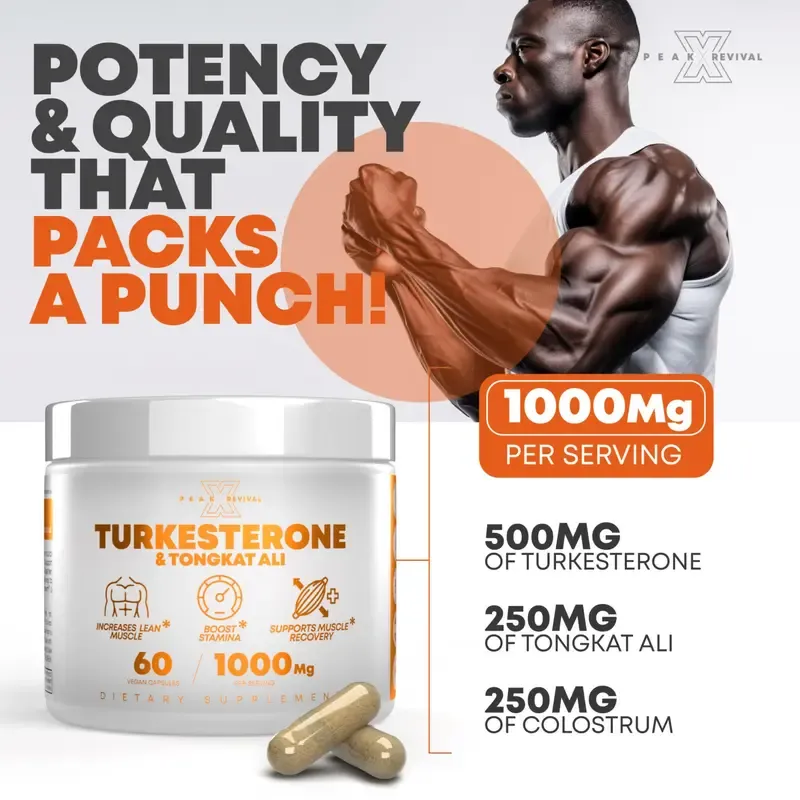 Peak Revival-X Turkesterone + Tongkat Ali + Colostrum – Testosterone, Muscle Growth & Energy Support – 60 Capsules