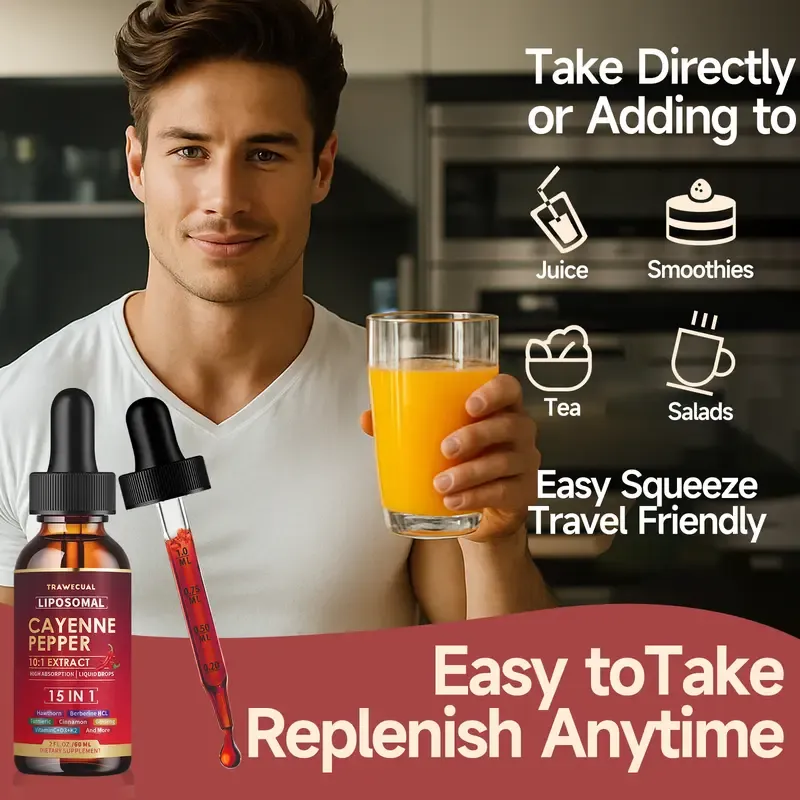 2026 Liposomal Cayenne Pepper Liquid Drops 15-in-1 Formula | Berberine, D3 K2, Beet Root, Ginseng | Circulatory Health, Metabolism & Energy Boost, Digestive Support | 1 Fl Oz (30ml) Natural Dietary